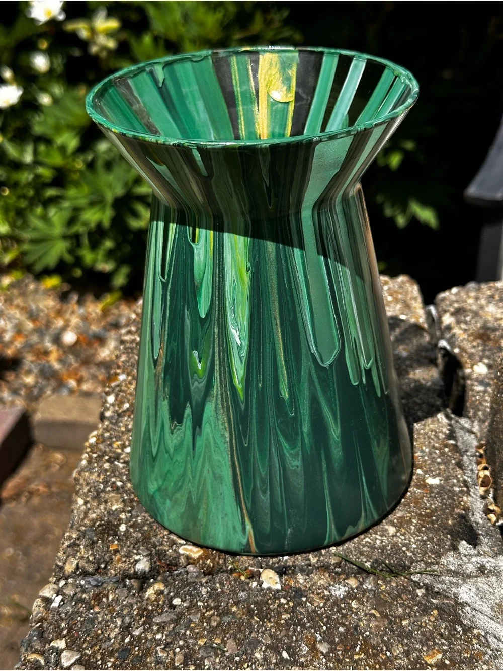 Hand made artisan glass  painted green flower vase